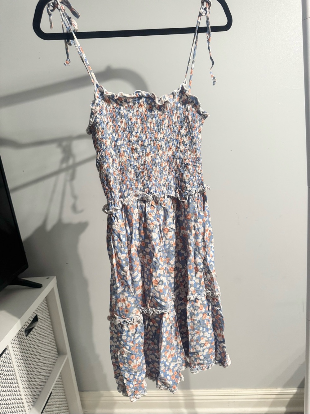 Floral Smocked Sundress with Tie Straps - Blue & Peach